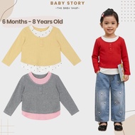 Baju Raya Budak Perempuan Lengan Panjang Kid Girl Fake 2-Piece Long Sleeve Top 6M-8Y Korean Style