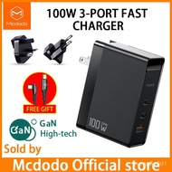 [Free Gift 1.2M 100W Cable ] Mcdodo 100W GaN Charger PD Fast Charging USB C 3 In 1 EU US UK Plug Charger QC 4.0 3.0 Quic