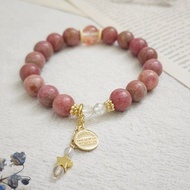 草莓拿鐵 薔薇輝/紅膠花/白水晶/月光石 天然石手鍊