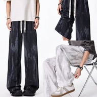 Tie-dye ice silk pants men's straight-leg athleisure trousers