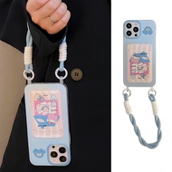 Cat Card Holder biru Strap Case iphone 17 Air Pro 11 13 Pro Max 16 15 Pro Max 7P 8P Xr Ip13 15 14 12