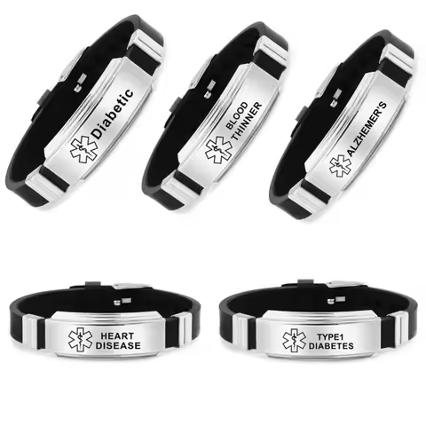 Stainless Steel Engraved Medical Alert Bracelet Diabetes Epilepsy Alzheimer's Allergy Women Men Sili