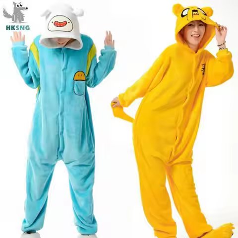 HKSNG New Link Adult Finn And Jake Onesies Adventure Costume Yellow Dog Pajamas Animal Halloween Par
