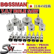 BOSSMAN Heavy Duty T.C.T Hole Saw TCT HOLE SAW HEX SHANK | 16mm- 75mm | Tungsten Carbide Tip Hole Sa