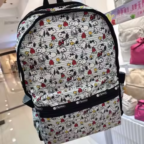White Kawaii Cartoon Snoopy Peanuts Backpack Lesportsac Print Large Capacity Student School Bag Ladi