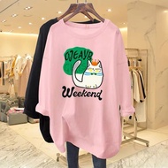 Aiyiyi Top Long-Sleeved t-Shirt Printed Medium Large Size S-3XL Loose Version Mid-Length Layered Wom