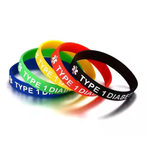 A52E Medical Alert Type 1/2 Diabetes Bracelet 5Pcs Silicone Wristband Lightweight 7.5’’ Diameter Wea