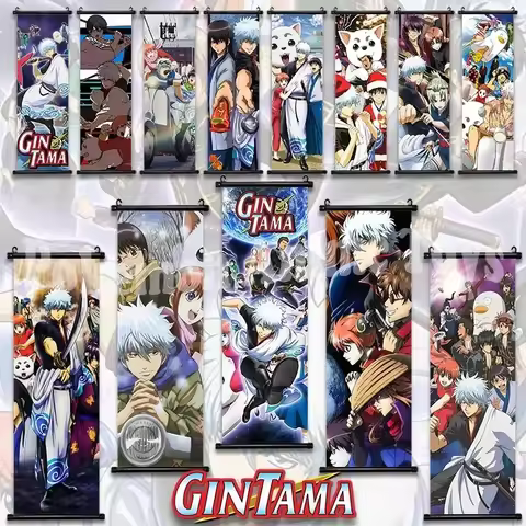 Gintama Gintoki Scroll Sadaharu Kotarou Shinsuke Canvas Wall Hanging Painting Home Decor Anime Poste