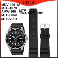 YIFILM 22mm Black For Casio MDV-106-1A MTD-1079 AMW-360 MTH-3050 MTP-VD01 MTP-1303/1374/1375/VD01Water Silicone  Watch Strap Band Diver Waterproof