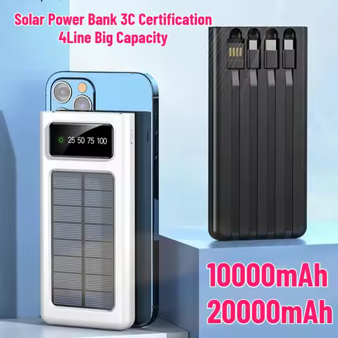 10000mAh 20000mAh Solar Power Bank 3C Certification 4Line Big Capacity LED Light Portable Charger Fa