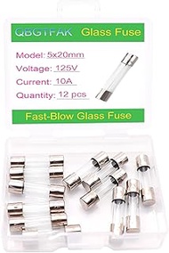 12 Pack F10AL125V 5x20 mm 10 A 125 V Christmas Light Fuses 0.2x0.78 Inch 10A amp 125 Volt Max Glass 