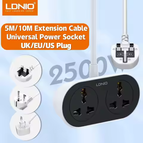 Surge Protector Power Strip with 2 AC Outlets 5M/10M Extension Cable Socket Adapter UK EU USA Plug f