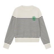 เสื้อสเวตเตอร์คอตั้งลายทางปัก MARDI MODA สำหรับผู้หญิง ฤดูใบไม้ร่วง 2025 รุ่นใหม่ เสื้อชั้นในถัก แขน