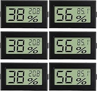 JUZITAO 6pcs Mini Digital Humidity Temperature Meters Gauge Indoor Hygrometer Thermometer LCD Display Fahrenheit (℉) for Jars,Guitar Case,Greenhouse, Cellar, Fridge, Closet