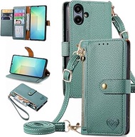 Wallet Case for Samsung Galaxy A06 5G Zipper Pocket Purse with Shoulder Wrist Strap, PU Leather Stan