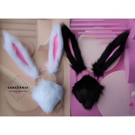 Bunny ears + long smooth fur tail (big ears, suitable for wearing with wig) with gray bunny ears