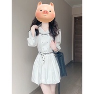 Women's classic French sailor collar long-sleeved dress, short white tulip dress, slim waist