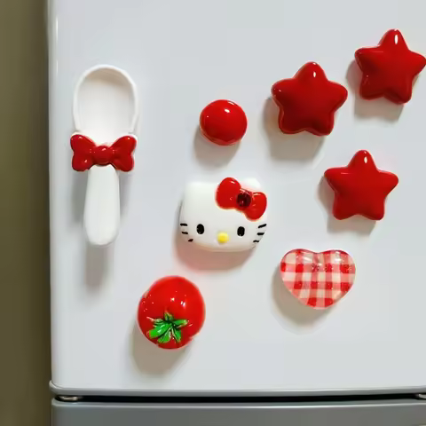 Kawaii Hello Kitty Cat Refrigerator Magnets Set Japanese Charm Bow Spoon Hello Kitty Tomato Heart Re