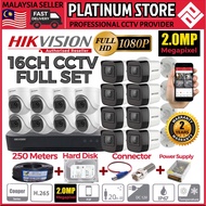 HIK HIKVISION 2MP Full Set 16 CHANNEL HD 1080P CCTV 16CH DVR + Camera + Hard Disk + Power Supply + C