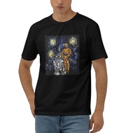 Starry Night R2 C 3Po R2D2 Van Gogh High Quality Custom T-Shirt Short Sleeve