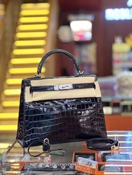 Hermes kelly 28 黑銀 亮面兩點鱷魚🐊 外縫 你們最愛的黑銀天花板~ 現貨