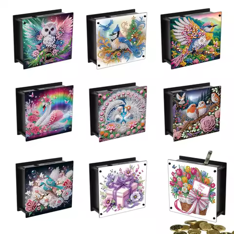 Diamond Art Painting Piggy Bank Kit,Animals and Flowers DIY Special Shaped Diamond Acrylic Money Box