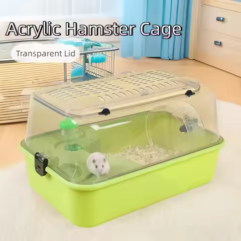 Double Layer Hamster Cage Acrylic Water Bottle Hamster Habitat Clear Lid Running Wheels Small Pet Ho