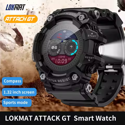 LOKMAT ATTACK-GT Upgrade Sport Smart Watch Waterproof Bluetooth Calls Rugged Smartwatches Flashlight
