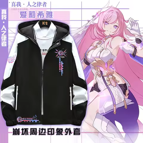 Elysia Long Sleeve Honkai Impact Game Jacket Unisex Coat Hoodie Zipper Fashion Cool Hooded Sweatshir