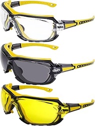 Global Vision 3 Pairs Octane Motorcycle Riding Glasses for Men or Women Z87.1 Anti fog One-Piece Len