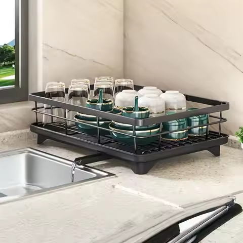 1 Set of Single/Double-Layer Dish Storage Racks, Hollow Body Design, Ventilated and Water-Draining, 