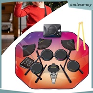 [AmlesoMY] Electronic Drum Set Glowing Electronic Percussion Instrument Lightweight Electronic Drum 