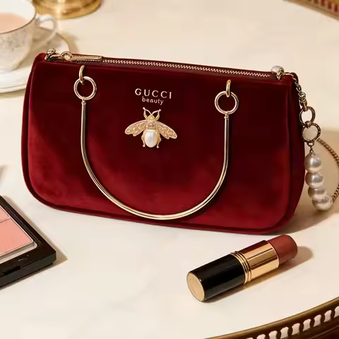 Gucci’s Bag Women Medium Wine Red Velvet Chain Crossbody Cosmetic Bag Fashion Daily Shoulder Storage