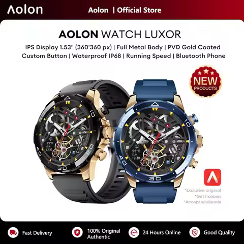 Aolon Luxor Classic Smart Watch 1.53" IPS Screen Full Metal PVD 18K Gold Plated Digital Crown IP68 W