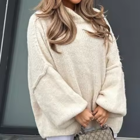 Trend Women's Warm Loose Knit Pullover Sweater Oversize Soild Color Sweaters Fall Alternative Clothe