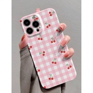 1pc Girl Style Cherry Fruit Printed Glossy Perforated Phenolic Resin Hard Phone Case Cover For IPhon