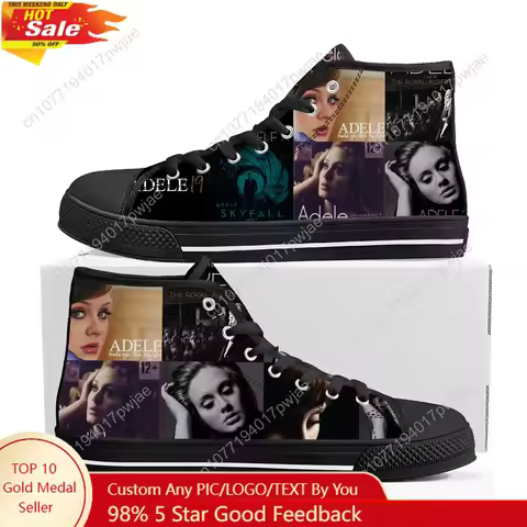 Adele Singer Poster High Top Sneakers Mens Womens Lightweight Canvas Sneaker Ghana Hiking Casual Cus