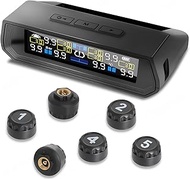 Tire Pressure Monitoring System,TPMS with Solar and USB Charging Color LCD Display, Voice Prompts, 6
