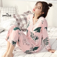 Pajamas Women's Cotton Silk Long-Sleeved Trousers Collar Pajamas Cotton Silk Loungewear Women