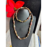 Antique stone necklace, not sturdy, material similar to ra.per, cylindrical beads 19mm round, 7.5mm 