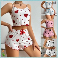 ESPOIR Solid Color Polyester Sling Pajama Set - Women's Summer Leisure Wear