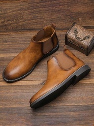 男式休閒切爾西靴，商務通勤男靴，復古踝靴，白色縫線KD5236