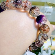 天然玻璃透濃色彩超七水晶8mm17.42g帶彼岸花三輪骨幹水晶黑超七