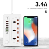 🔥Power Socket with Independent Switch 3.4A IQ Fast Charging 6 USB Extension Socket Plug Ports & 2M C