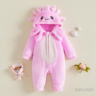Baby Girls Axolotl Costume Romper Long Sleeve Halloween Hooded Jumpsuit For Winter