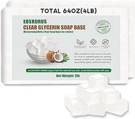 EDSRDRUS 4LB Clear Glycerin Soap Base DIY Handmade Soap Moisturizing Melt and Pour Soap Base for Crafting, Vegetable Glycerin &amp; Coconut Oil, Easy to Cut, Unscented 2pack, 64oz (4LB)