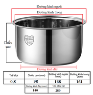 Lõi nồi cơm điện ruột nồi cơm inox Lòng nồi cơm điện inox 304 dung tích từ 08L 1L  12L an toàn cho c