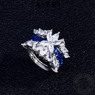 AIFEI JEWELRY Original Perempuan 925 Emerald Perak Ring Cincin Personalized Adjustable Bridge Women 純銀戒指 Accessories Korean Sterling For Rainbow Silver R1973