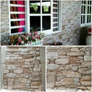 Wallpaper Sticker Dinding Batu Alam Coklat Abu-abu 3D Kekinian Ruang Tamu Kamar Tidur Mewah