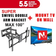 Super swivel double arm mount bracket include install tv package 50 inch to 100 inch tv mount wall mount tv bracket